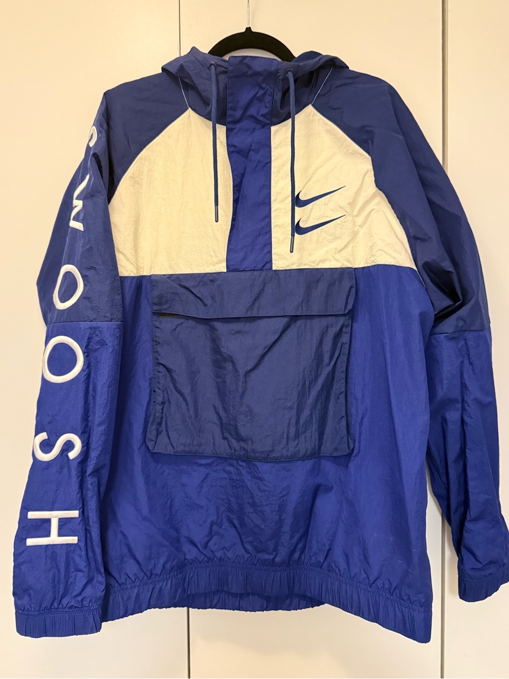 Nike Double Swoosh Quarter Zip Men’s Blue & White Hooded Windbreaker Jacket